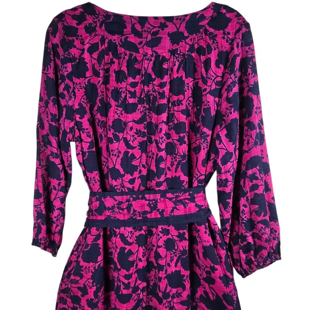 Studio Park x Amy Stran Dress Medium Berry Navy Floral Belted Boho Peasant - Picture 12 of 13